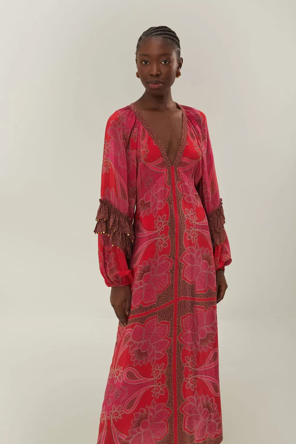 Robe longue à imprimé fleuri rose et foulard glamour^FARM Rio  Clearance