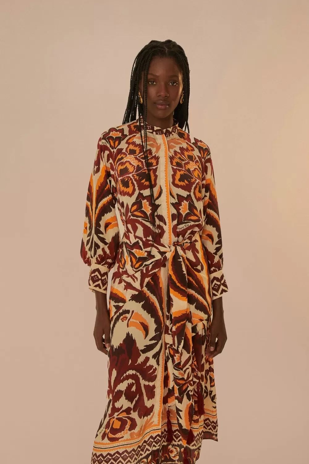 Robe longue à imprimé toucans crème^FARM Rio  Shop