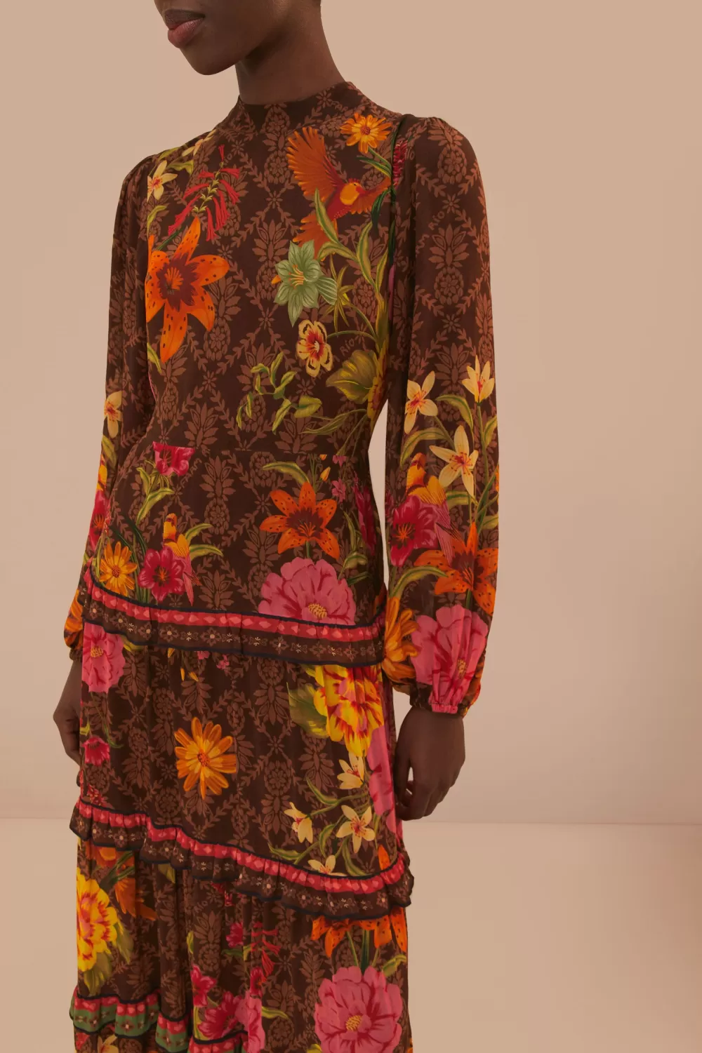 Robe longue à manches longues de style jardin charmant marron^FARM Rio  Flash Sale
