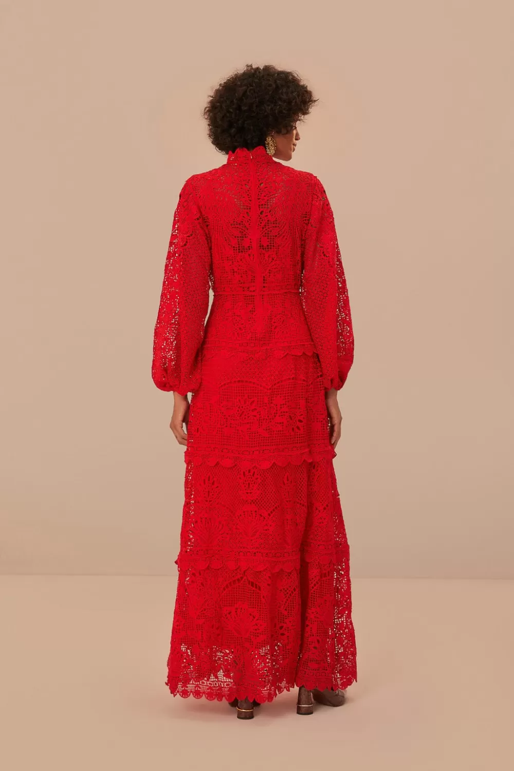 Robe longue à manches longues en guipure rouge^FARM Rio  Cheap