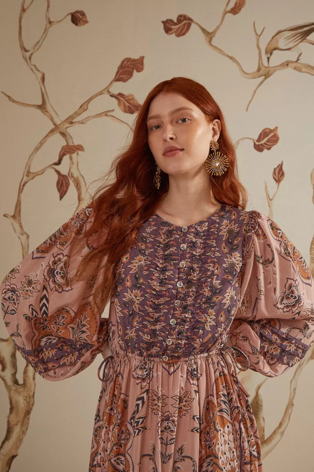 Robe longue à manches longues Glam Tapestry bordeaux^FARM Rio  Store