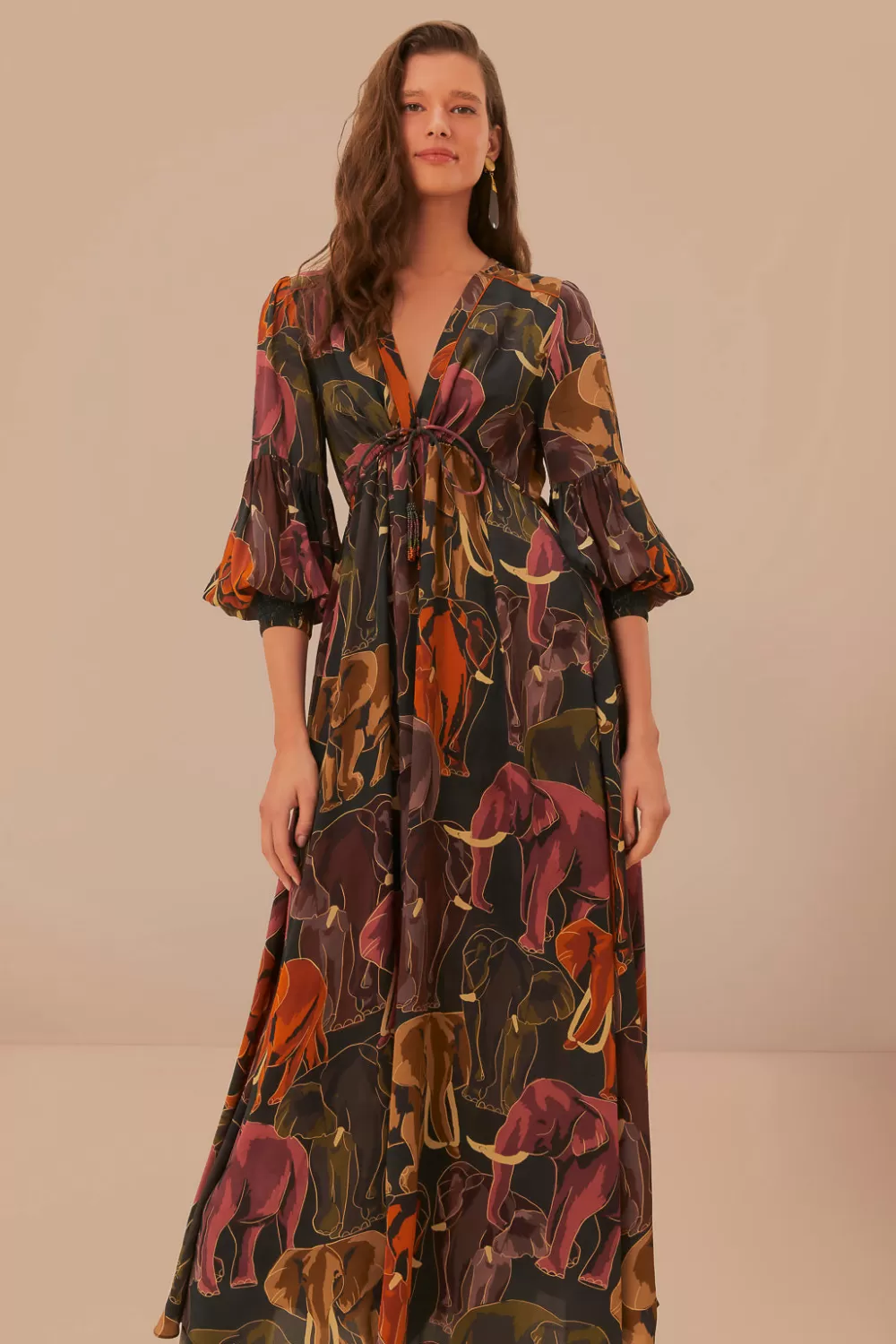 Robe longue à motifs d'éléphants verts^FARM Rio  Fashion