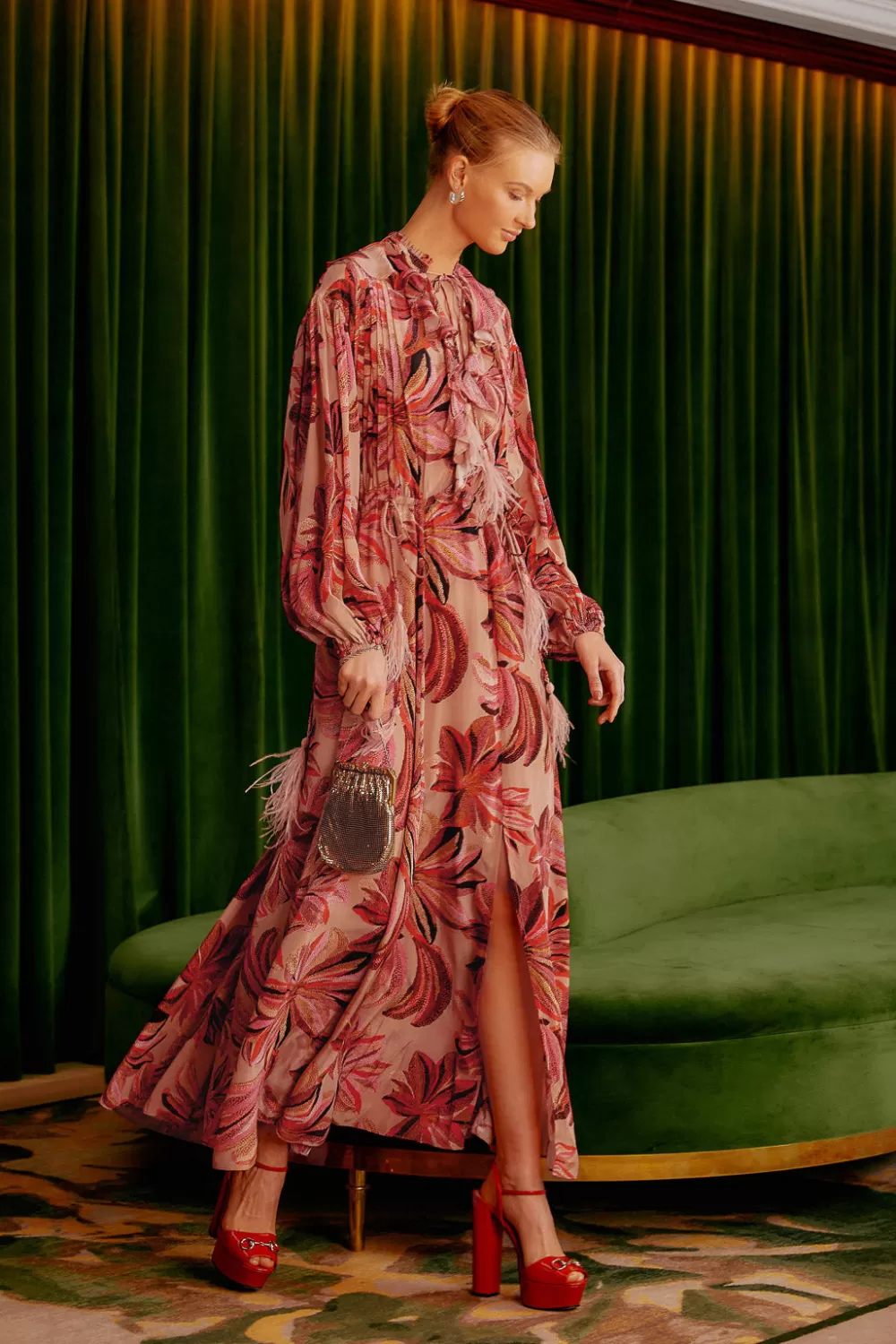 Robe longue à tapisserie florale et col en V^FARM Rio  Discount