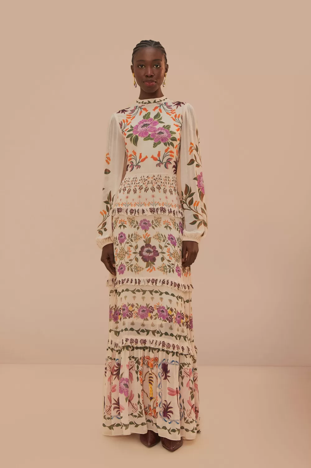 Robe longue à volants Winter Garden couleur crème^FARM Rio  Outlet