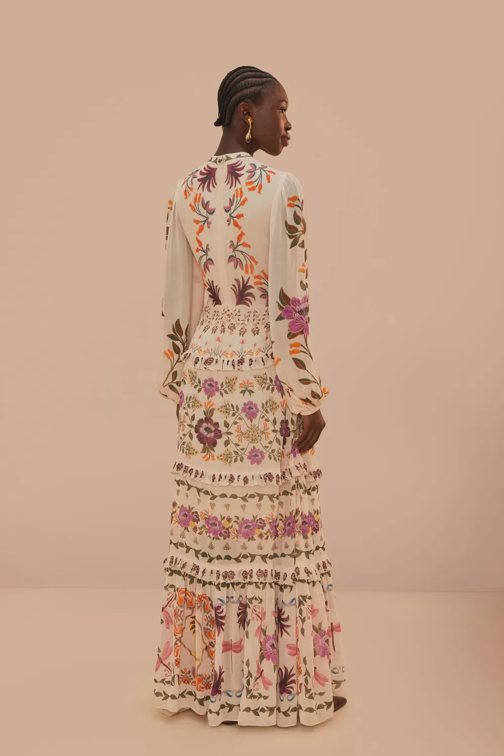 Robe longue à volants Winter Garden couleur crème^FARM Rio  Outlet