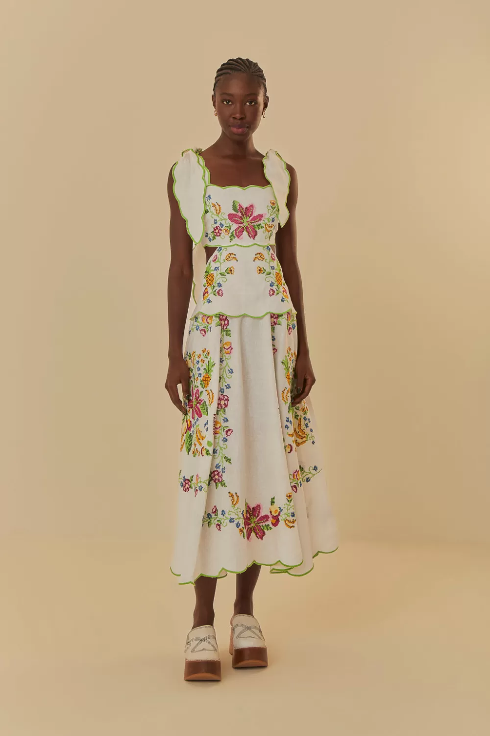 Robe longue blanc cassé Tropical Romance^FARM Rio  Hot
