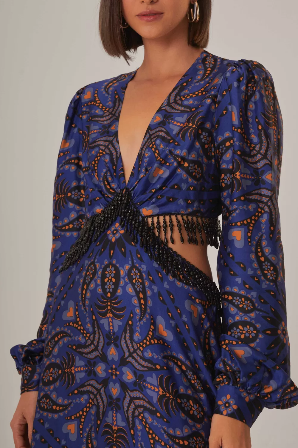 Robe longue bleue à franges découpées et foulard Martina^FARM Rio  Shop