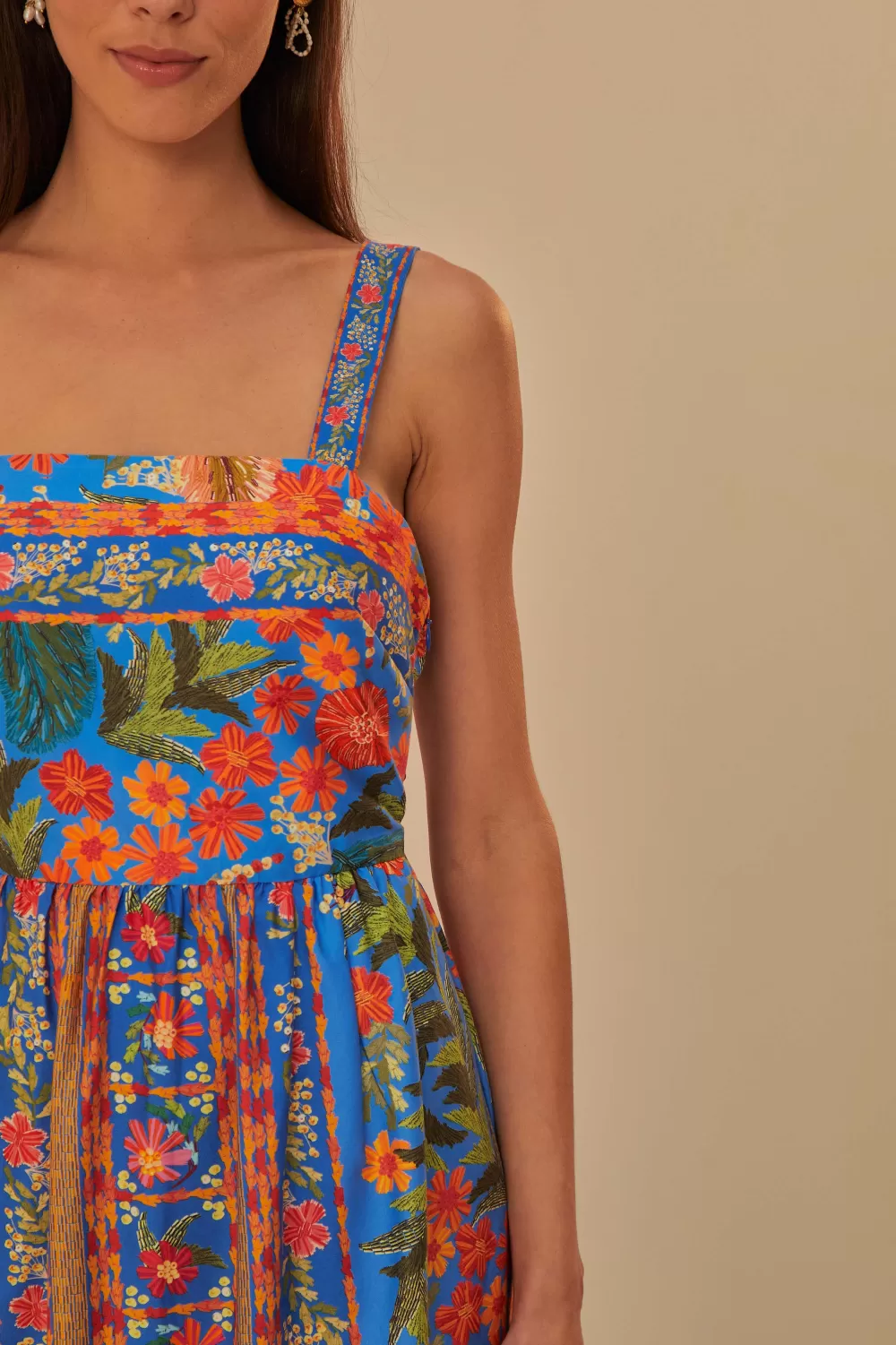 Robe longue bleue jardin cousue^FARM Rio  Shop