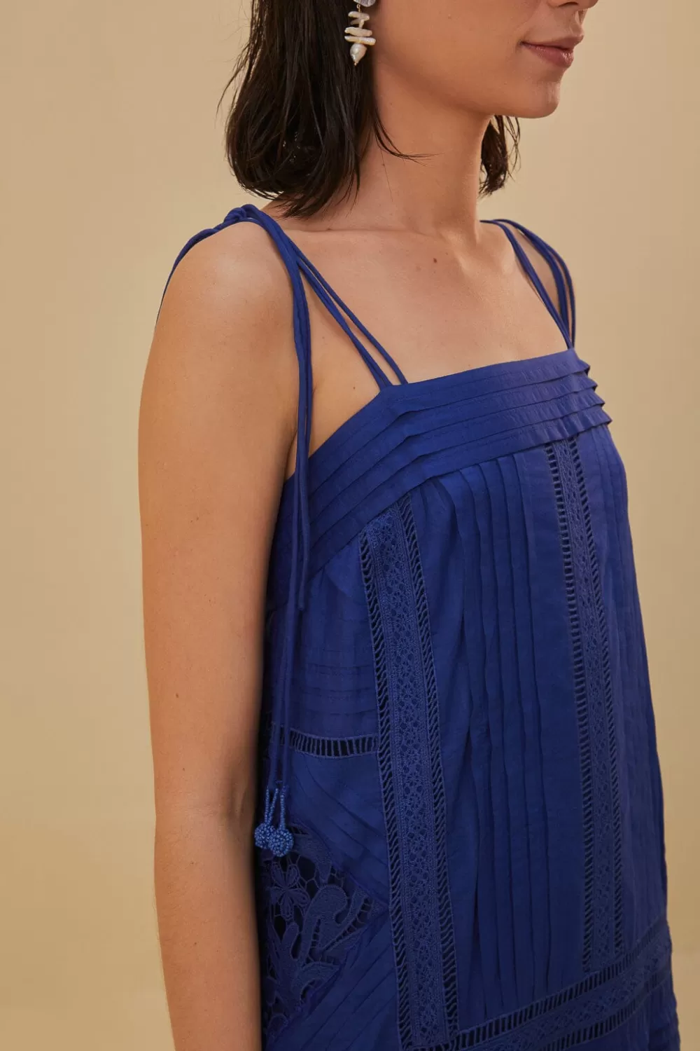 Robe longue bleue sans manches en dentelle^FARM Rio  Discount
