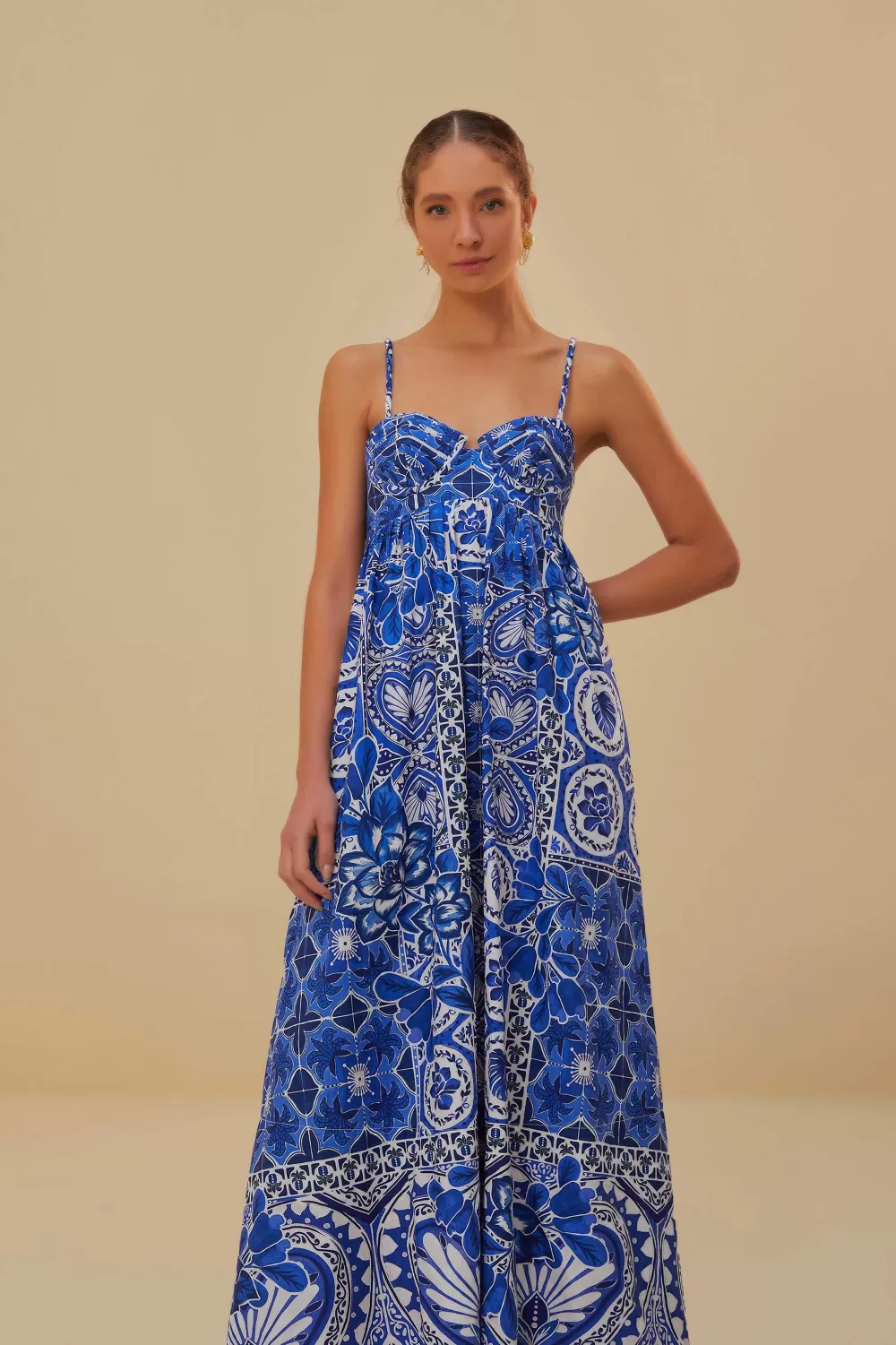 Robe longue bleue sans manches Tile Dream^FARM Rio  Store
