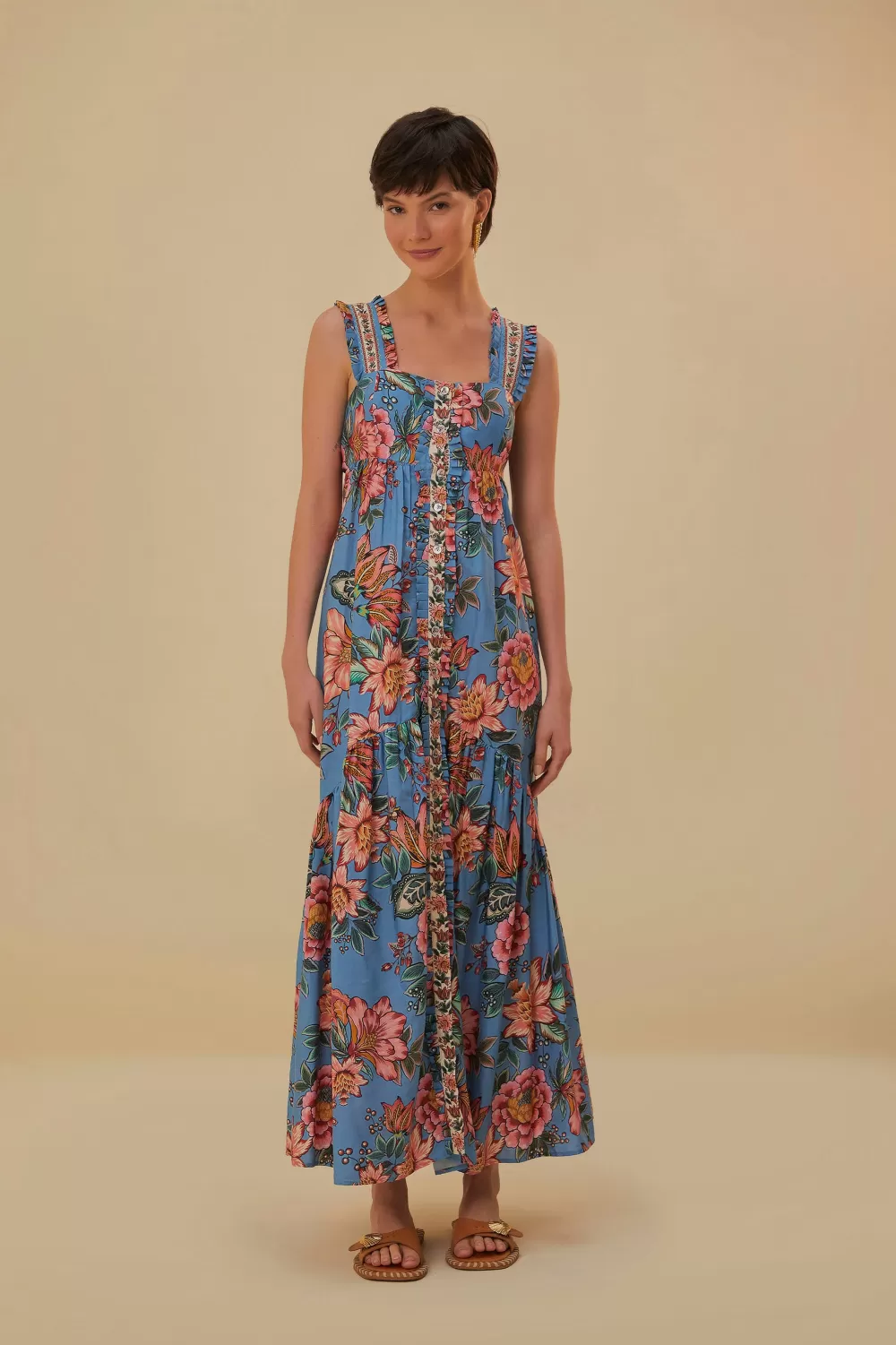 Robe longue bleue sans manches Wonderful Bouquet^FARM Rio  Flash Sale