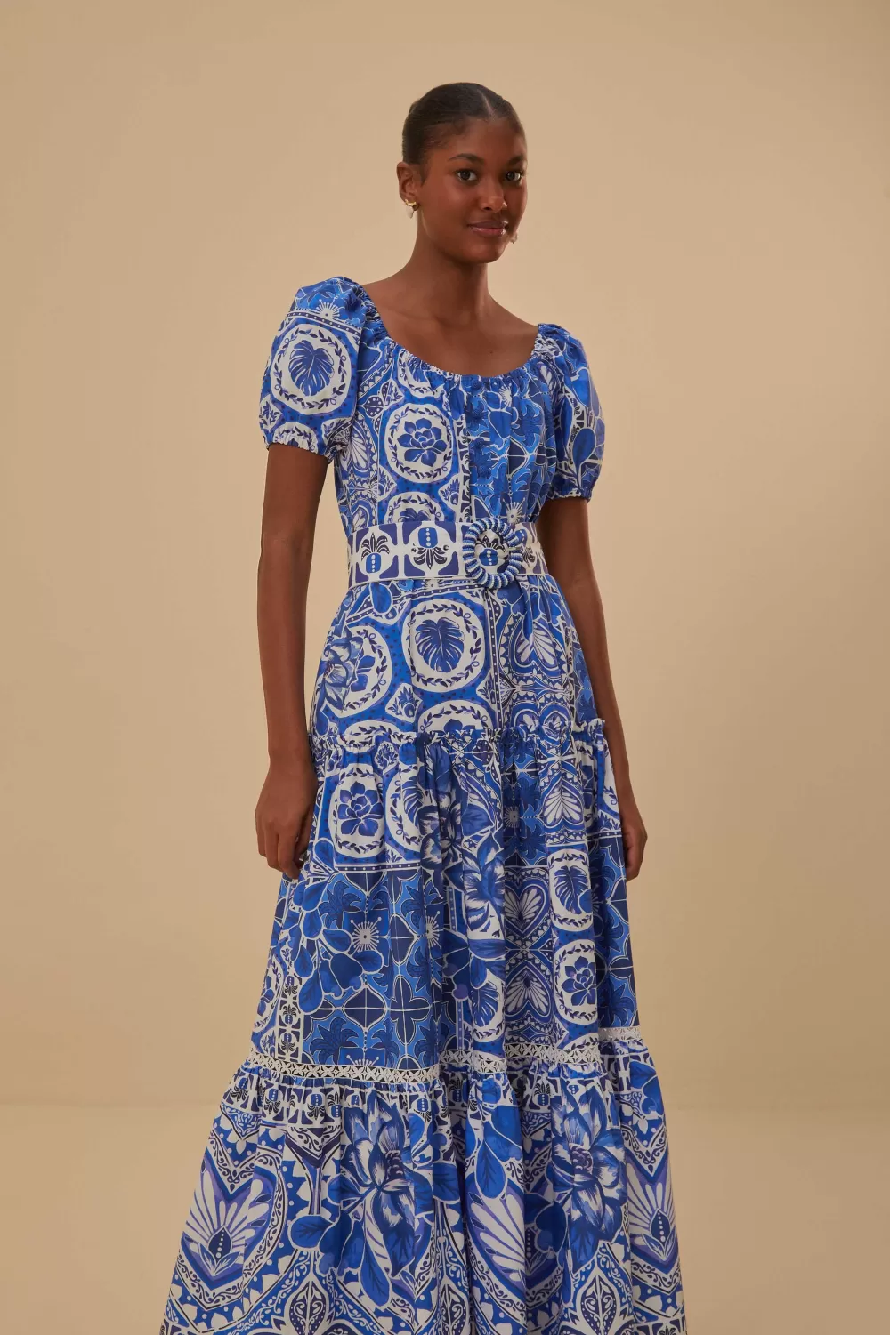 Robe longue bleue Tile Dream^FARM Rio  Shop