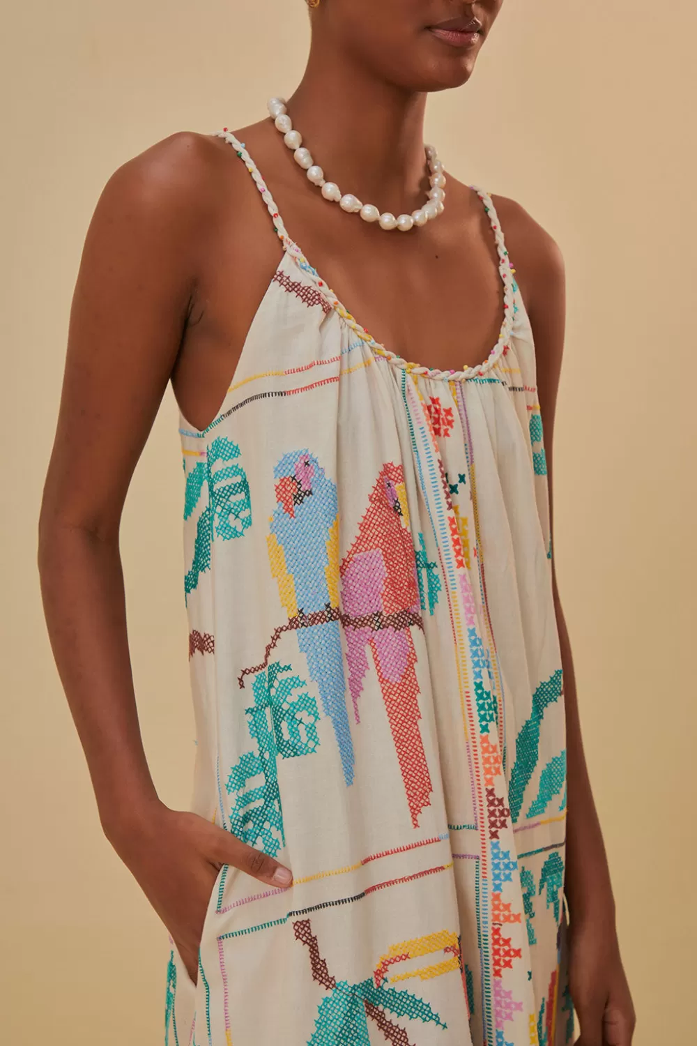 Robe longue écharpe oiseaux cousus^FARM Rio  Flash Sale