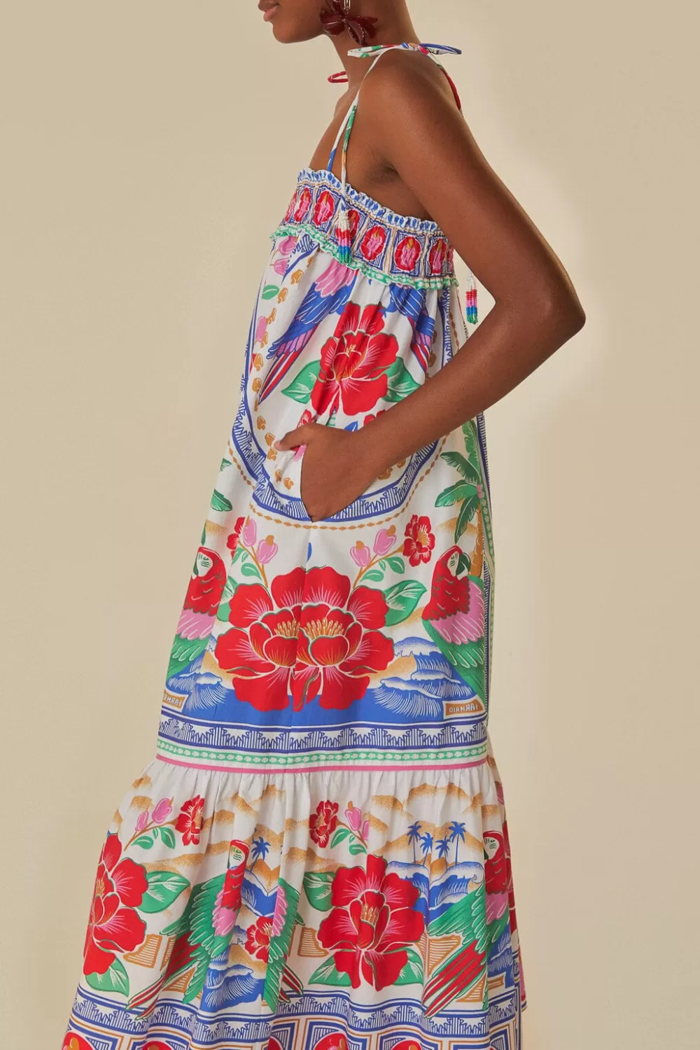 Robe longue de plage à fleurs blanc cassé^FARM Rio  Discount