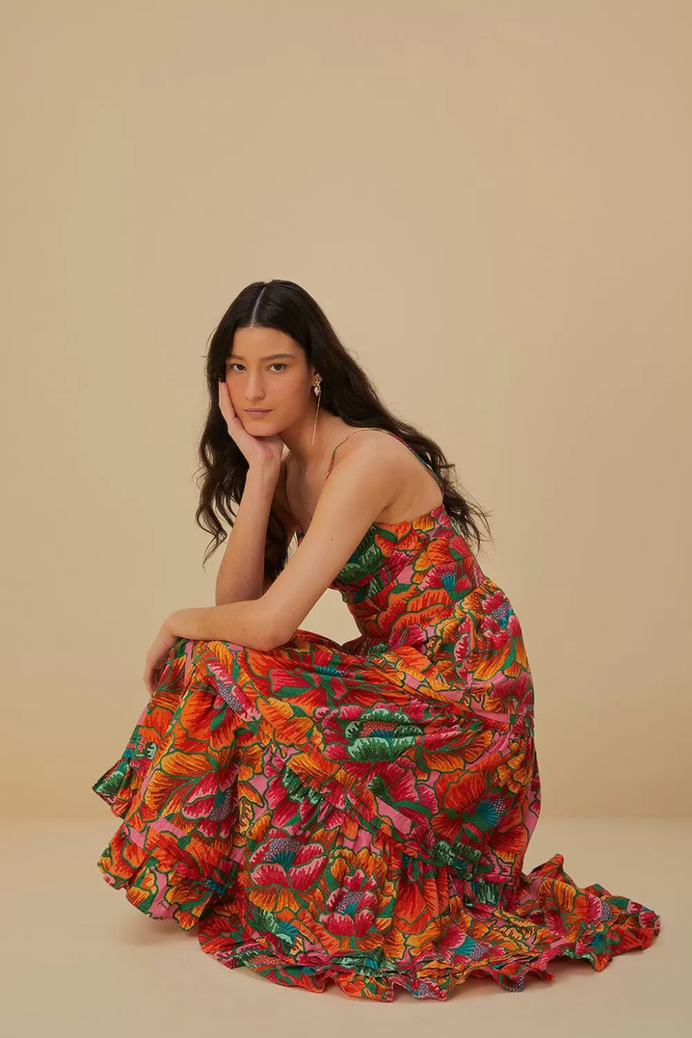 Robe longue de printemps sans manches rose perlée^FARM Rio  Flash Sale