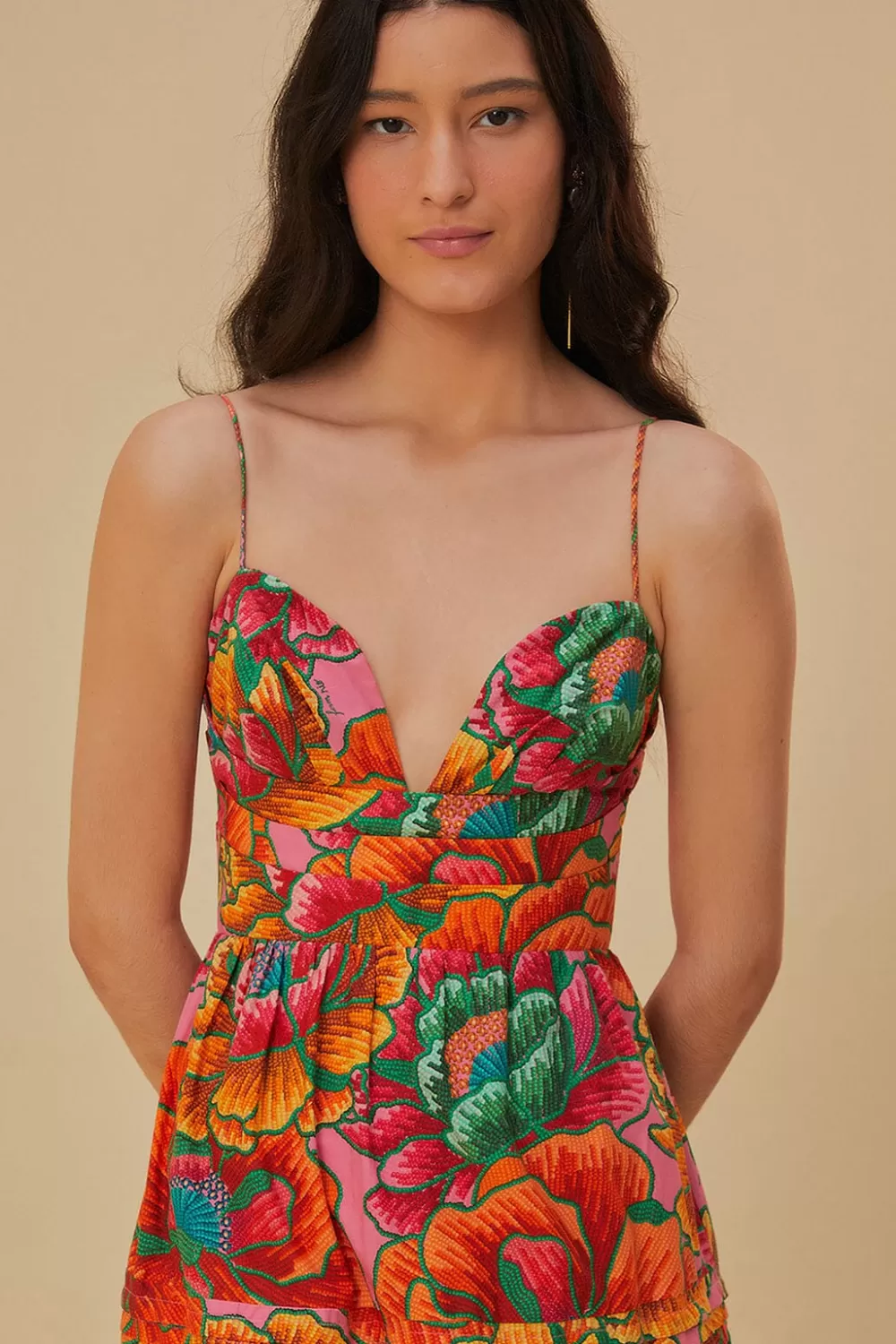 Robe longue de printemps sans manches rose perlée^FARM Rio  Flash Sale