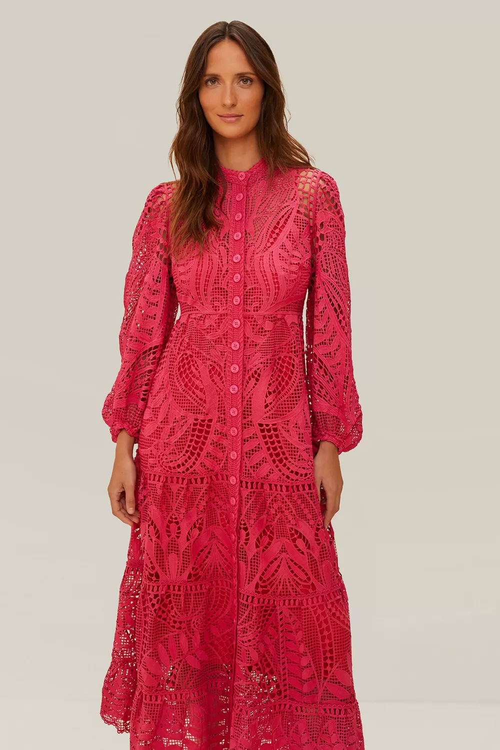 Robe longue en guipure rose^FARM Rio  Cheap