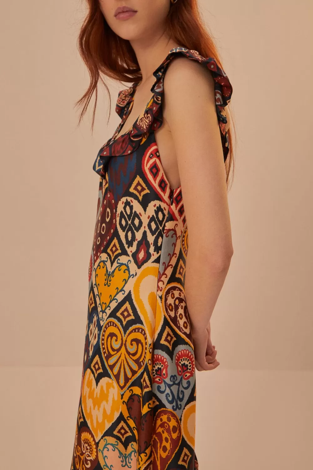 Robe longue en viscose LENZING™ ECOVERO™ Black Hearts Ikat^FARM Rio  Discount