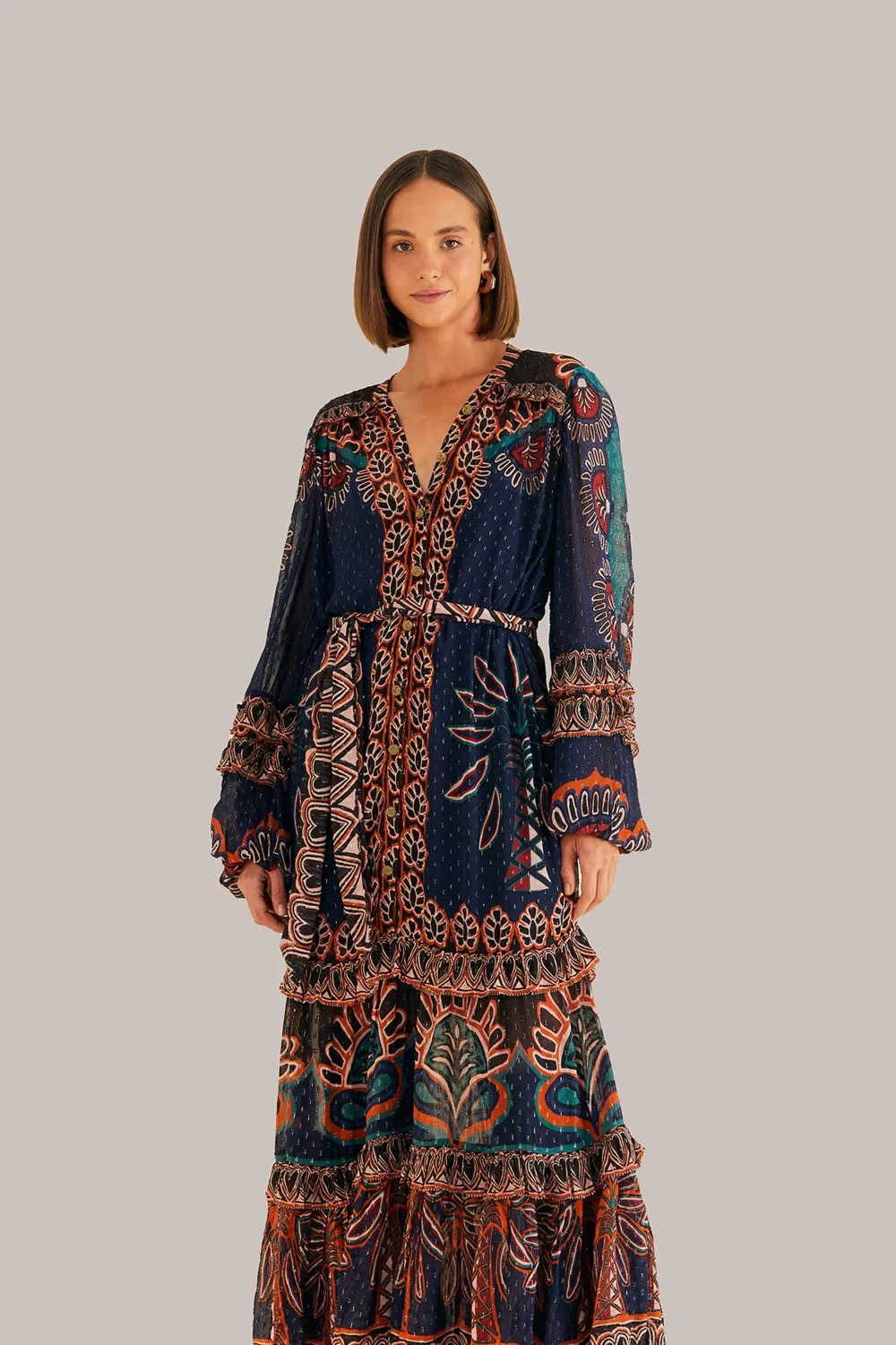 Robe longue fendue en tapisserie Ainika orange^FARM Rio  Cheap