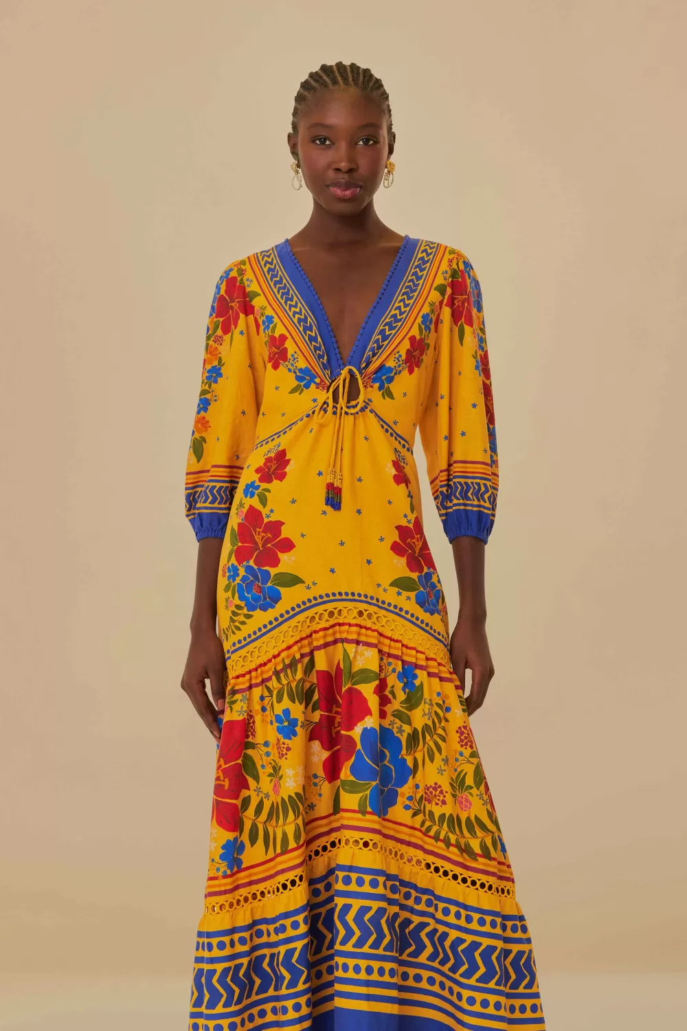 Robe longue jaune Floral Yard Lenzing™ Ecovero™ Euroflax™^FARM Rio  Hot