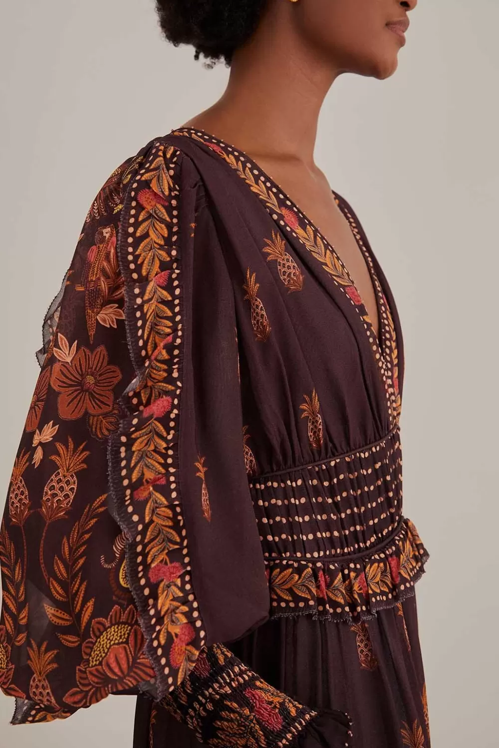 Robe longue marron à manches longues Paisley Bloom^FARM Rio  New