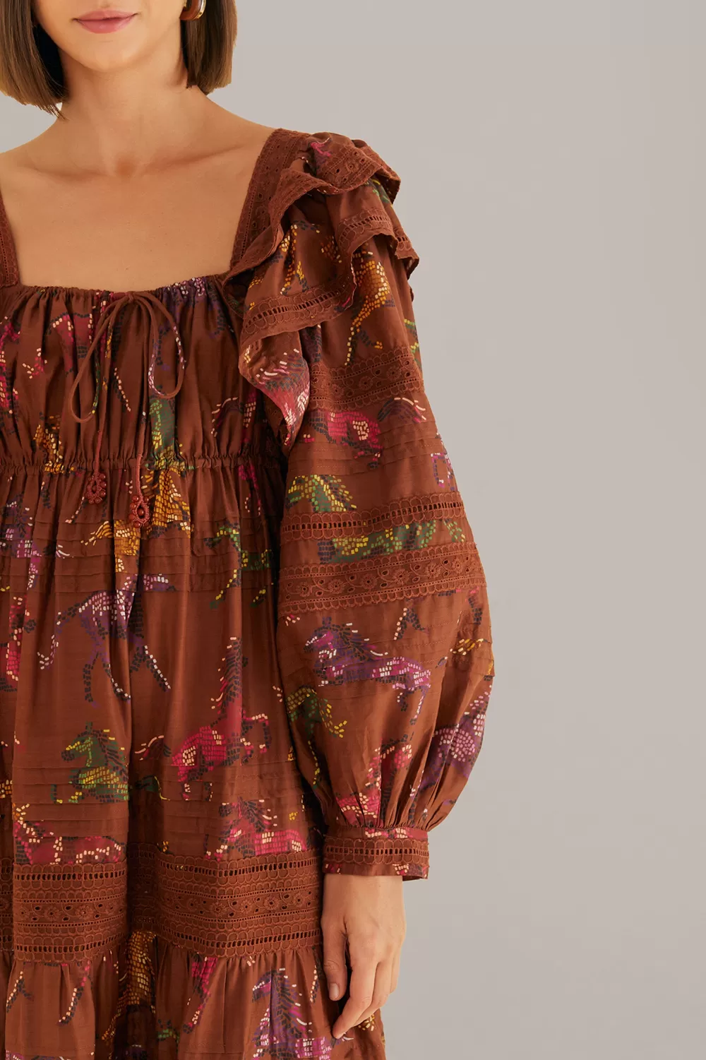 Robe longue marron à pois chevaux^FARM Rio  New