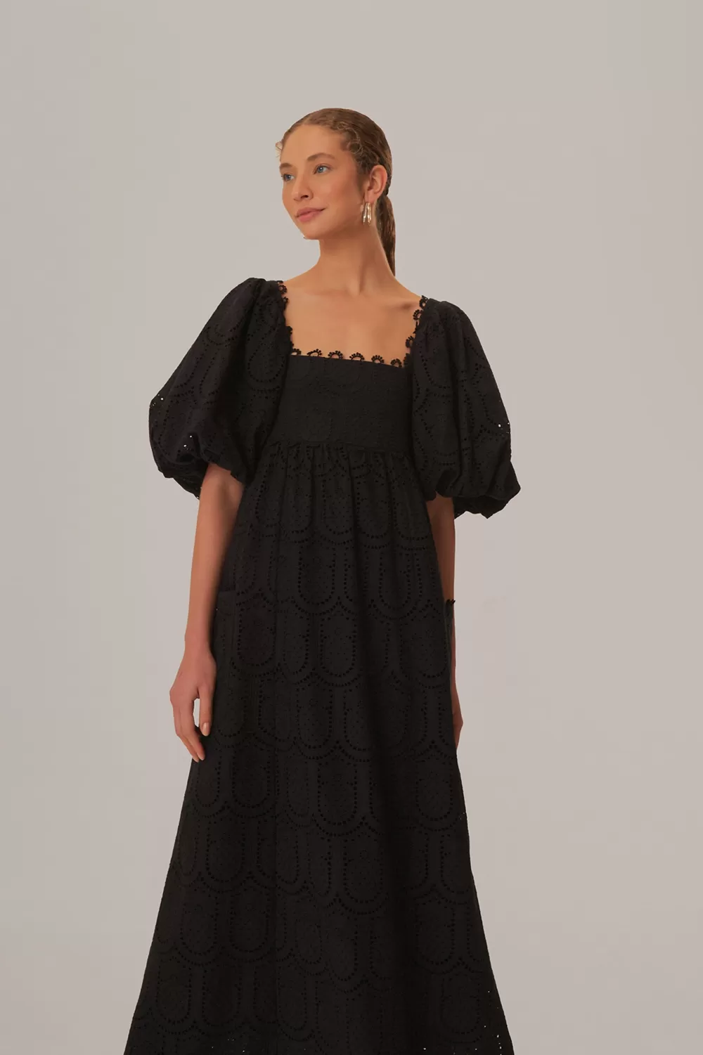 Robe longue noire à œillets ananas^FARM Rio  Hot