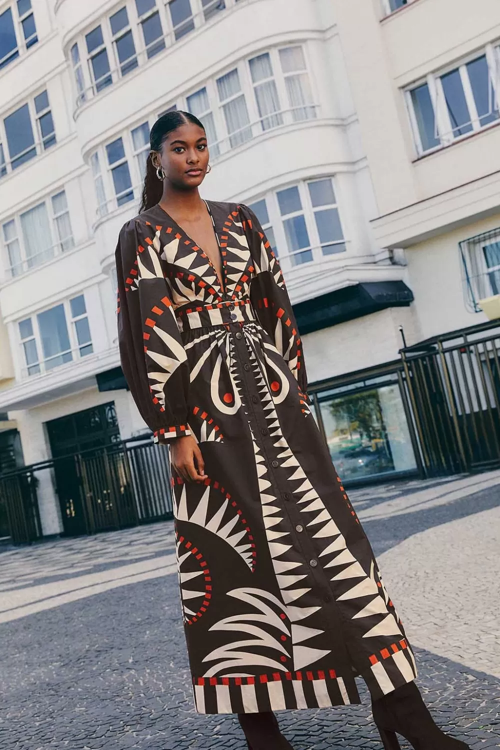 Robe longue noire à manches bouffantes Coconut Grove^FARM Rio  Store