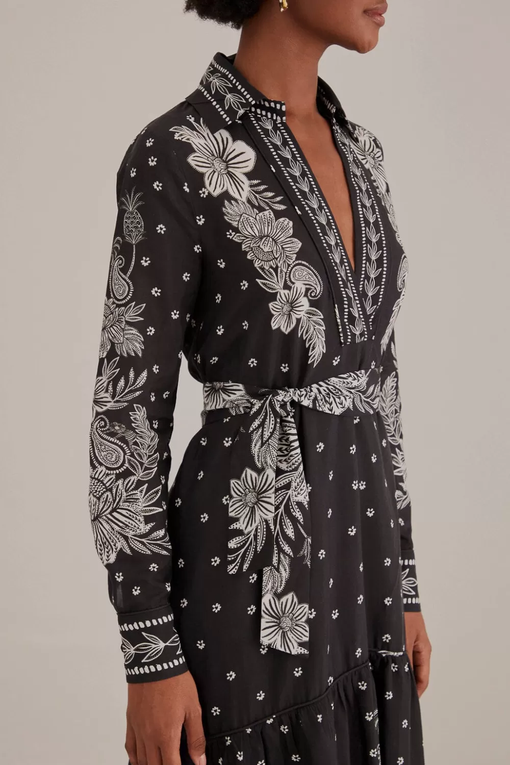 Robe longue noire à motif cachemire Bloom^FARM Rio  Discount