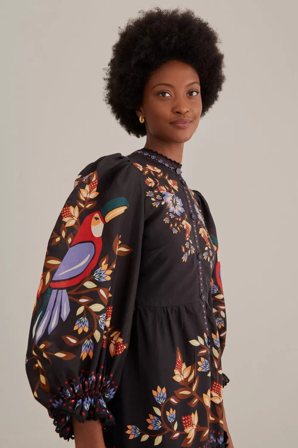 Robe longue noire Winter Garden à manches longues^FARM Rio  Store