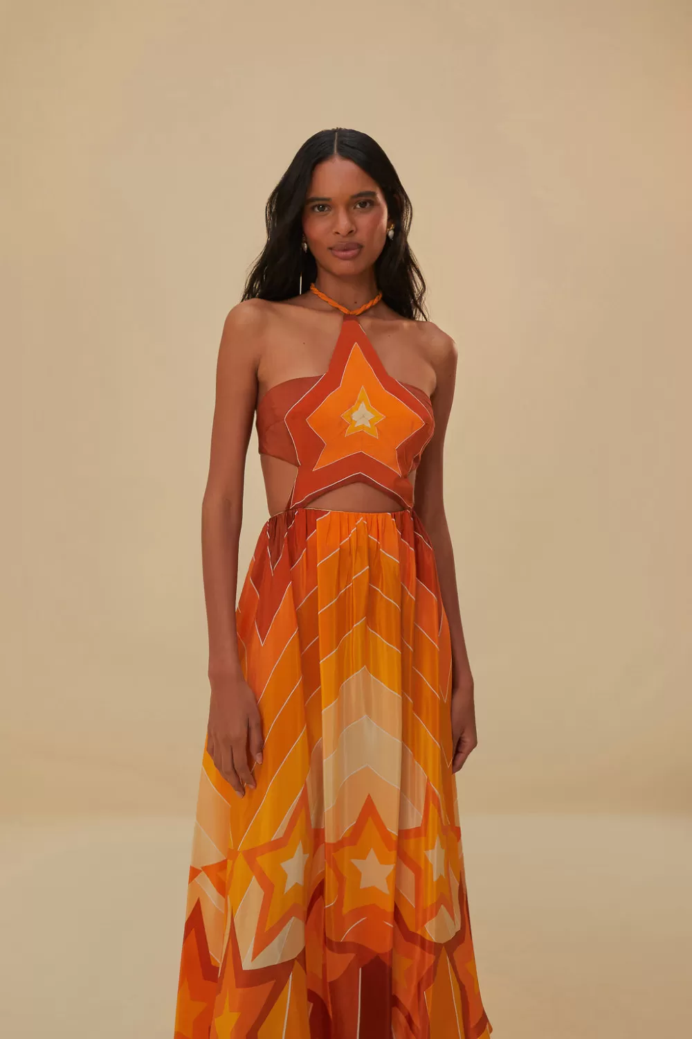 Robe longue orange à rayures dégradées^FARM Rio  Outlet
