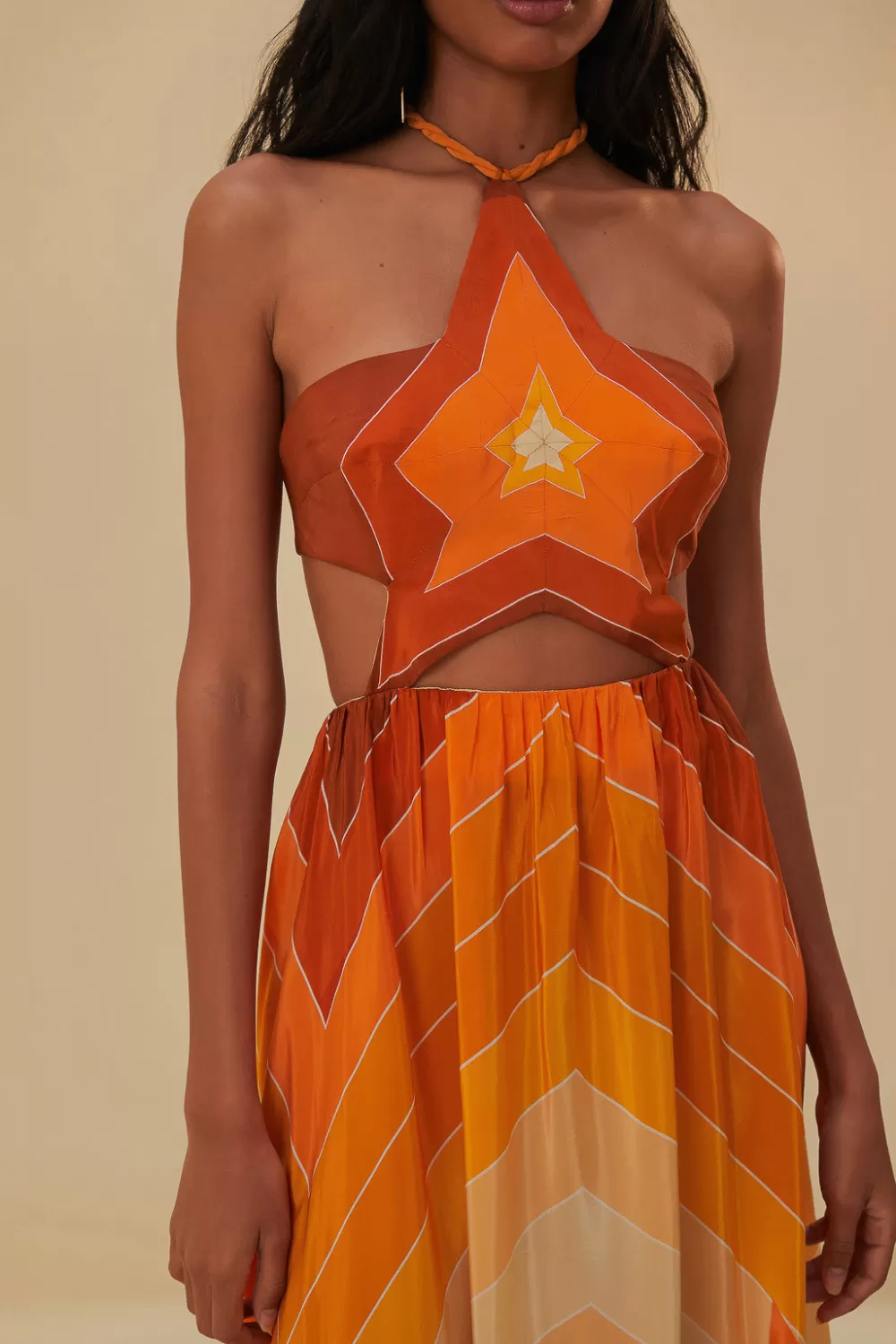 Robe longue orange à rayures dégradées^FARM Rio  Outlet