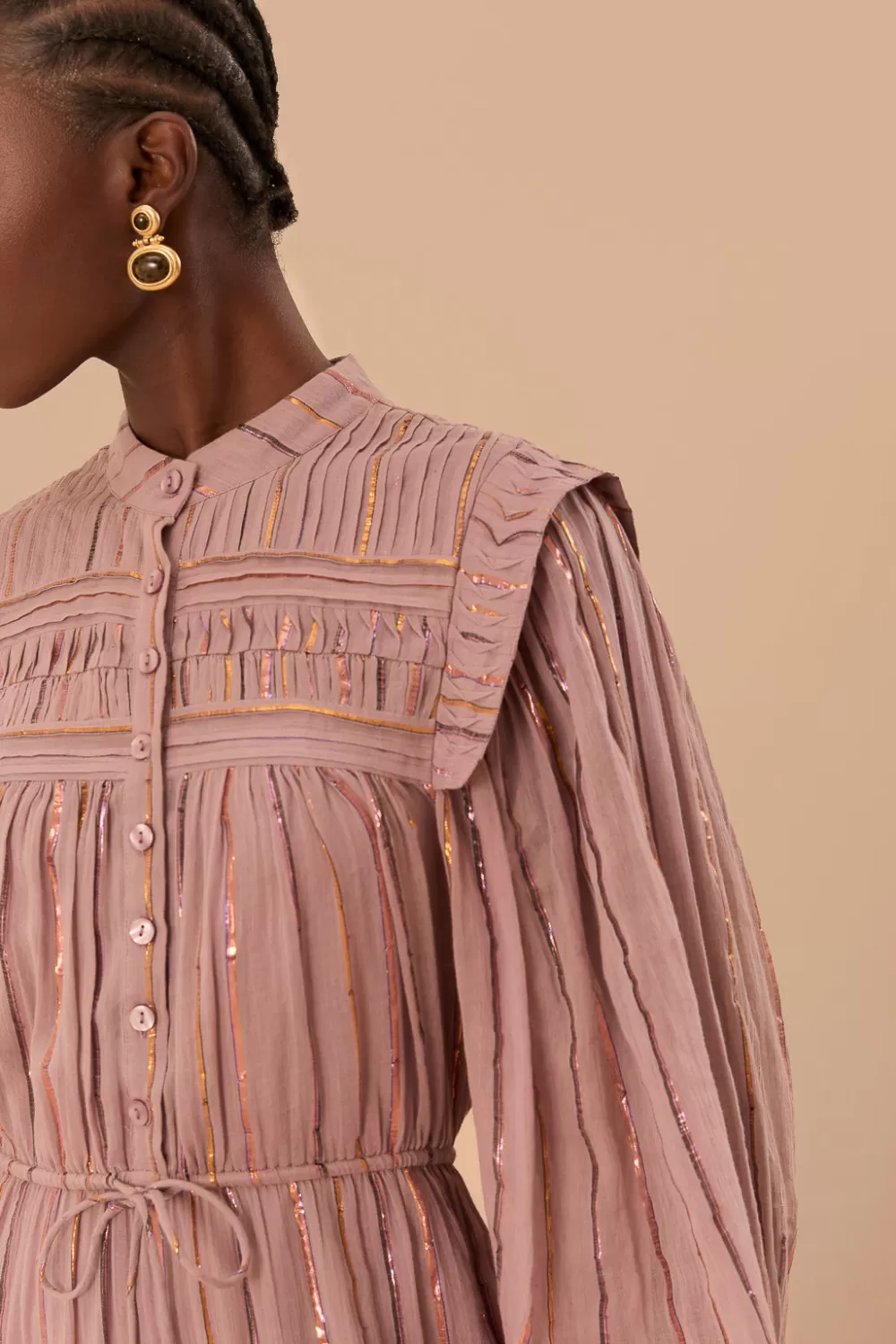 Robe longue plissée rose clair à volants^FARM Rio  Best Sale
