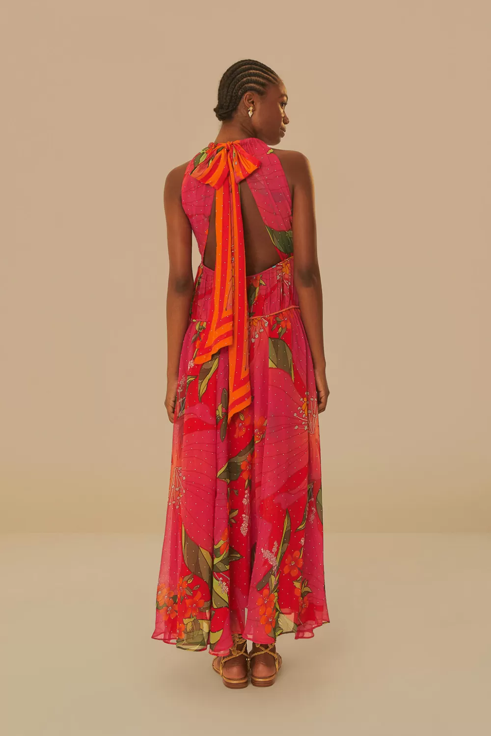Robe longue rouge sans manches à fleurs Pietra^FARM Rio  New