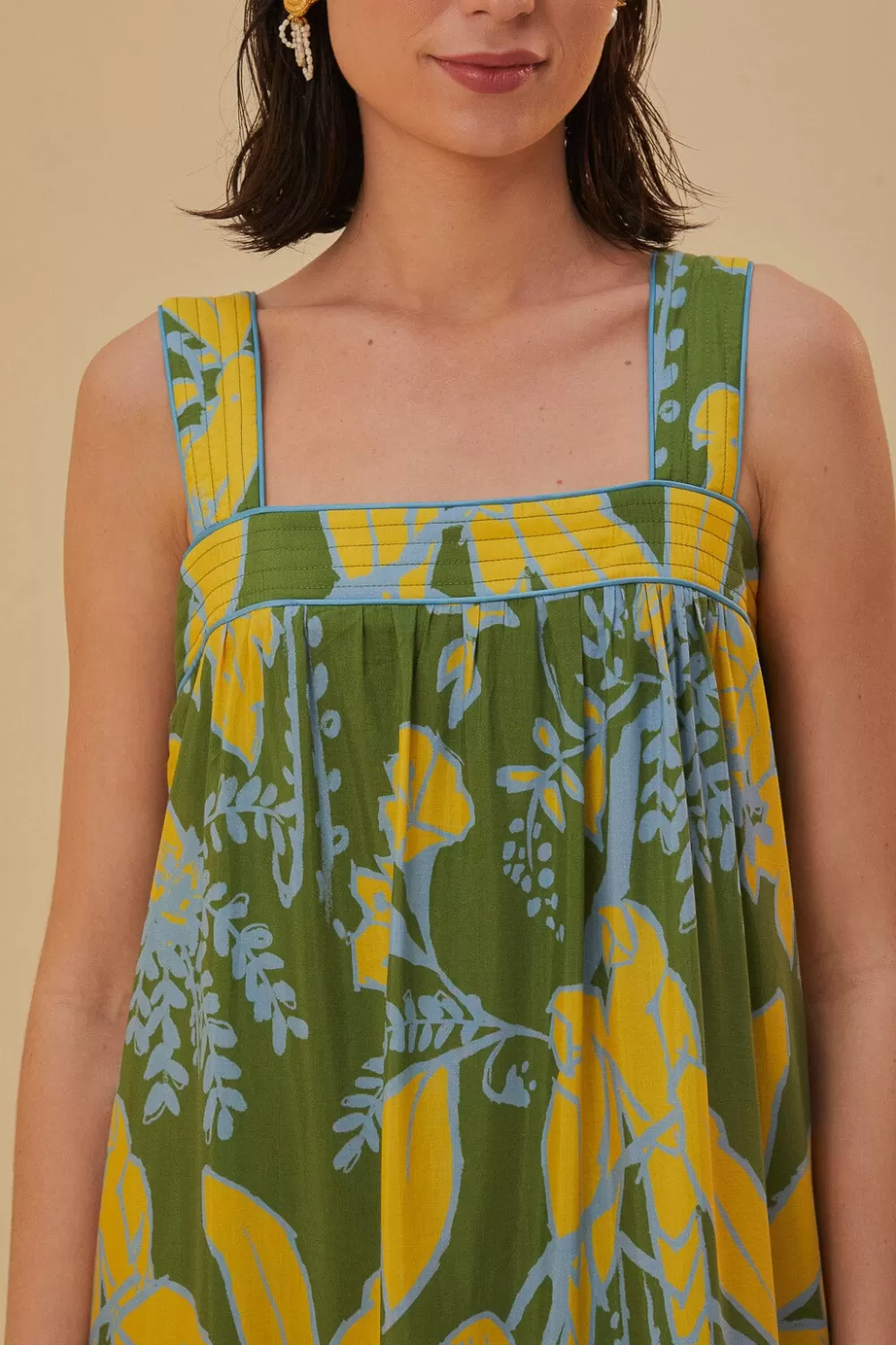 Robe longue sans manches à croquis de feuillage vert^FARM Rio  Discount