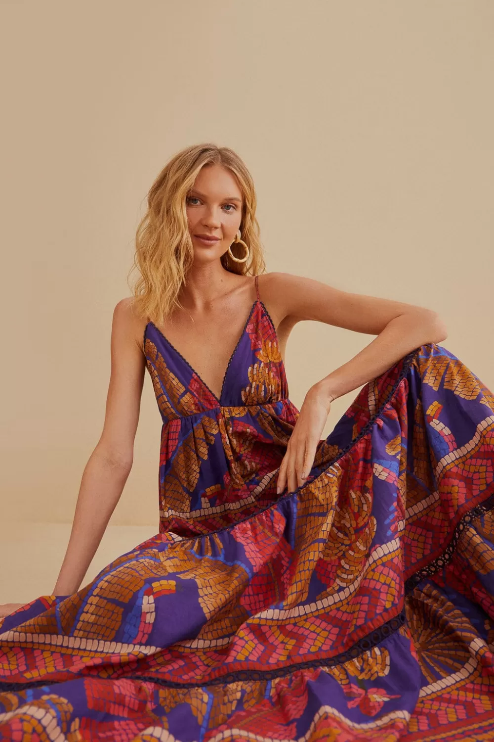 Robe longue sans manches en mosaïque Blue Forest^FARM Rio  Discount