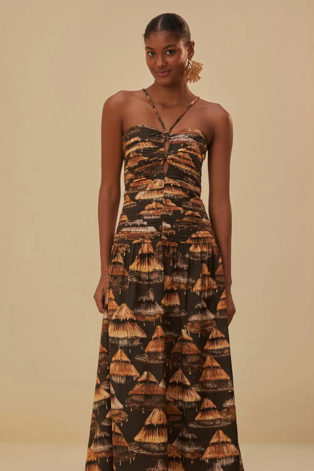 Robe longue Shuhu marron sans manches^FARM Rio  Cheap