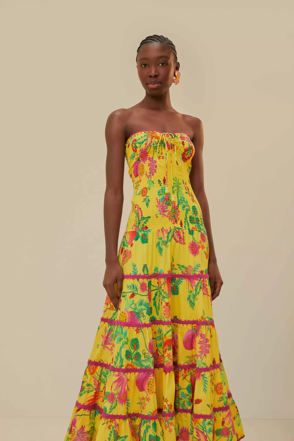 Robe longue smockée jaune Delicate Fruit Garden^FARM Rio  Best
