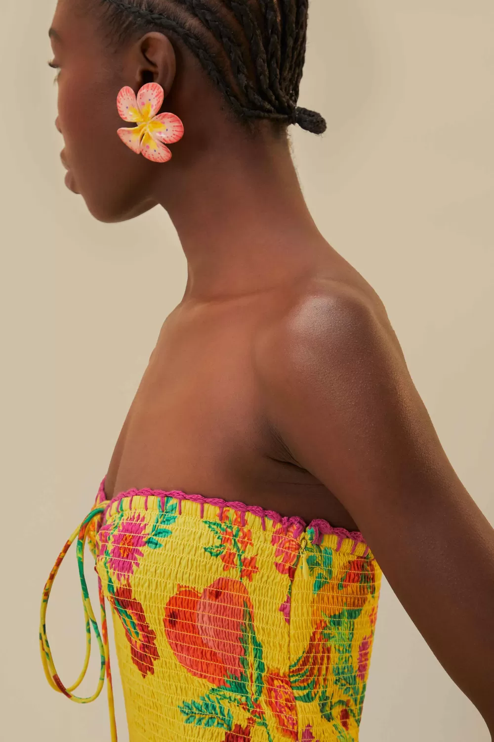 Robe longue smockée jaune Delicate Fruit Garden^FARM Rio  Best