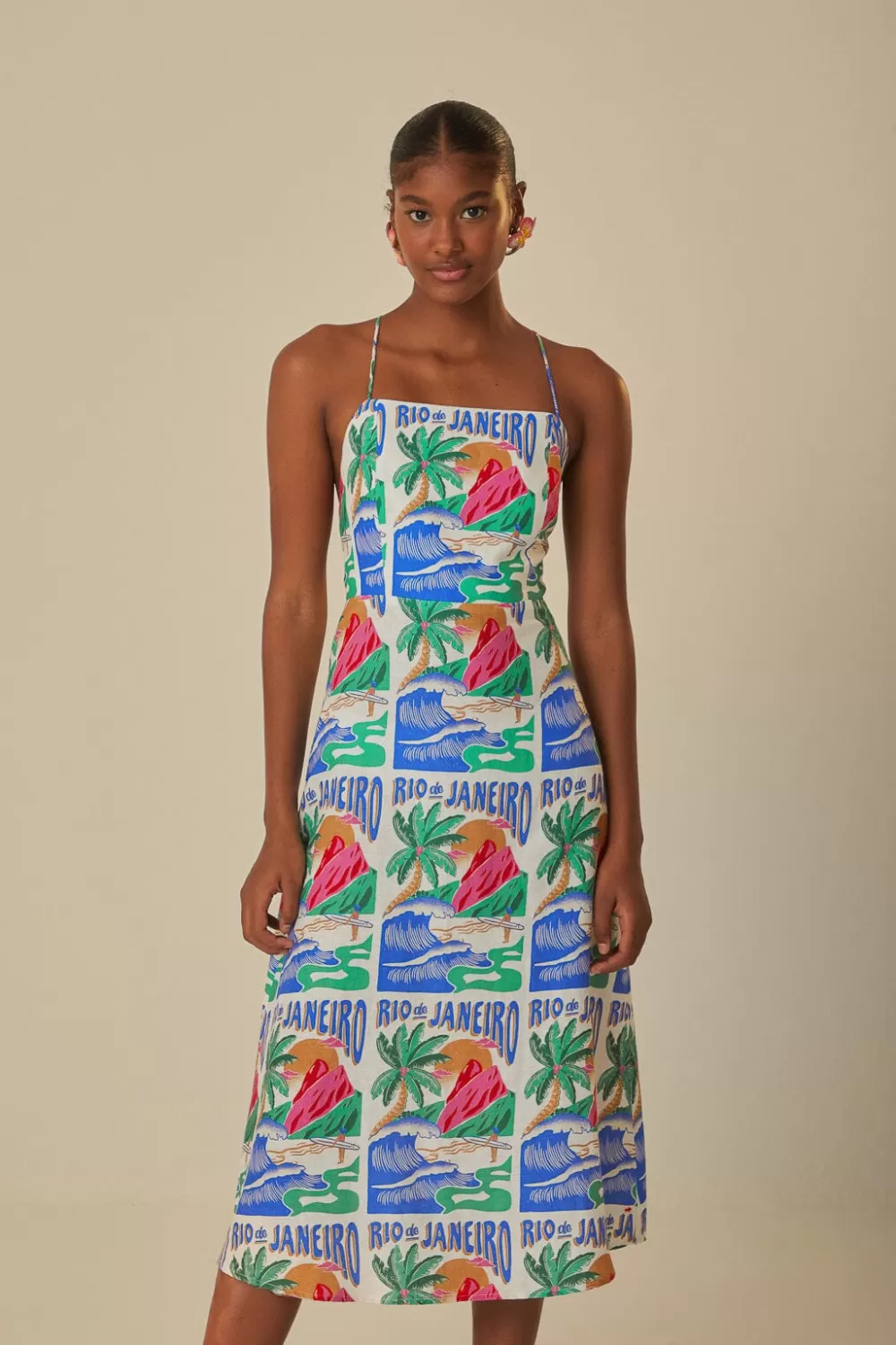 Robe midi à affiches Carioca blanc cassé^FARM Rio  Best Sale