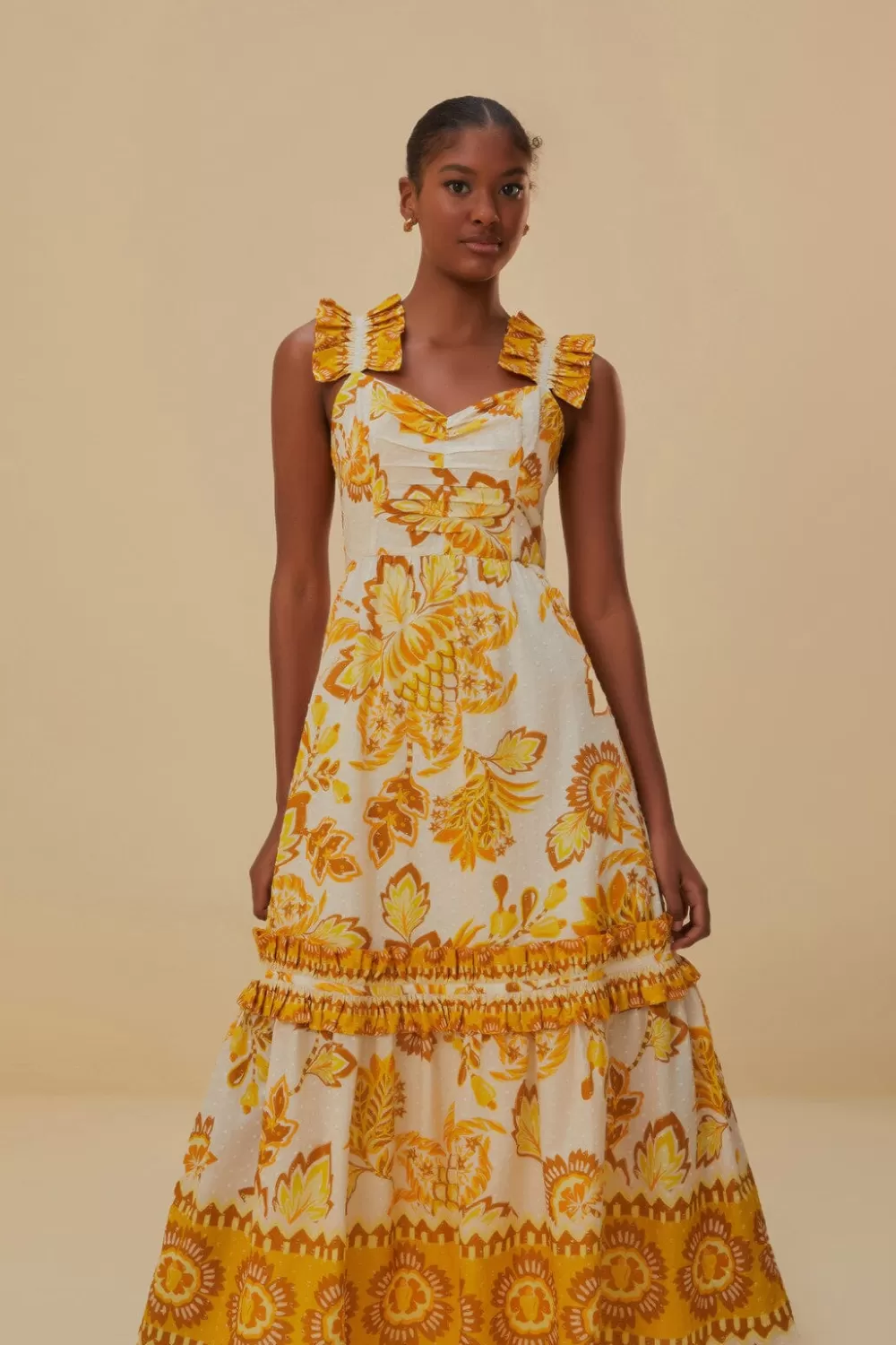 Robe midi à fleurs Aura blanc cassé^FARM Rio  Sale