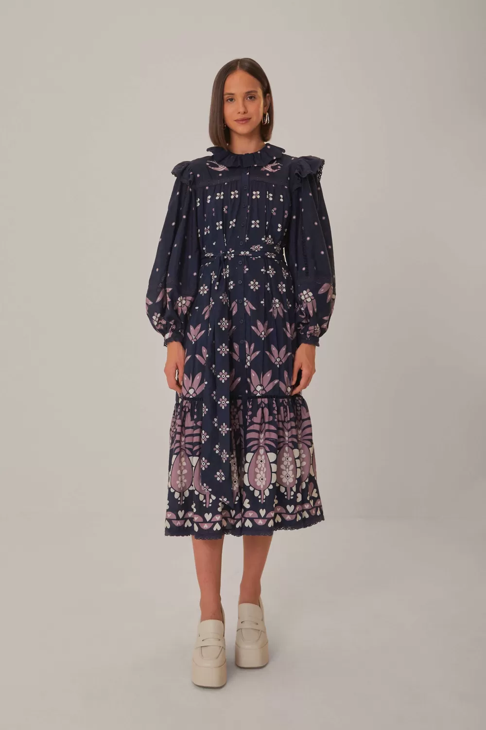 Robe midi à manches longues Ainika Martina bleu foncé^FARM Rio  Cheap