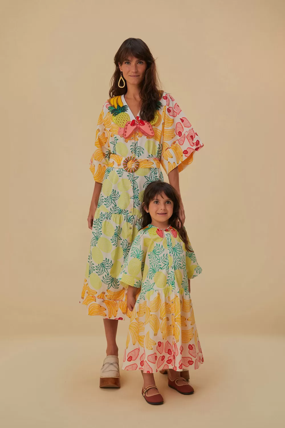 Robe midi blanc cassé à fruits tropicaux^FARM Rio  Shop