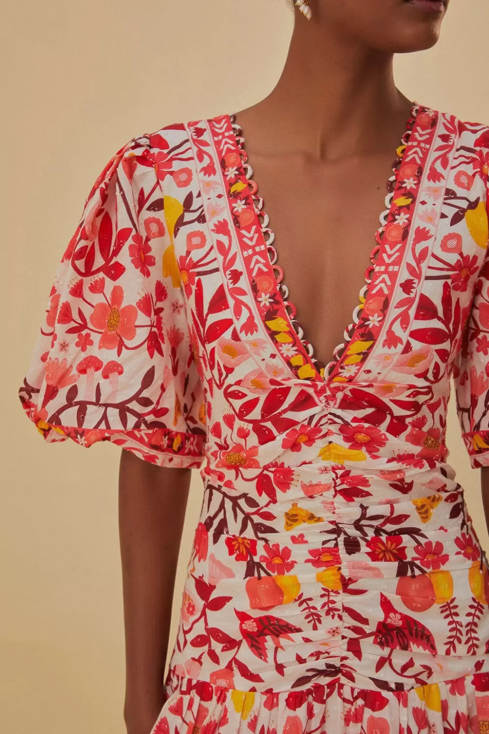 Robe midi blanc cassé à manches courtes Romantic Orchard^FARM Rio  Cheap