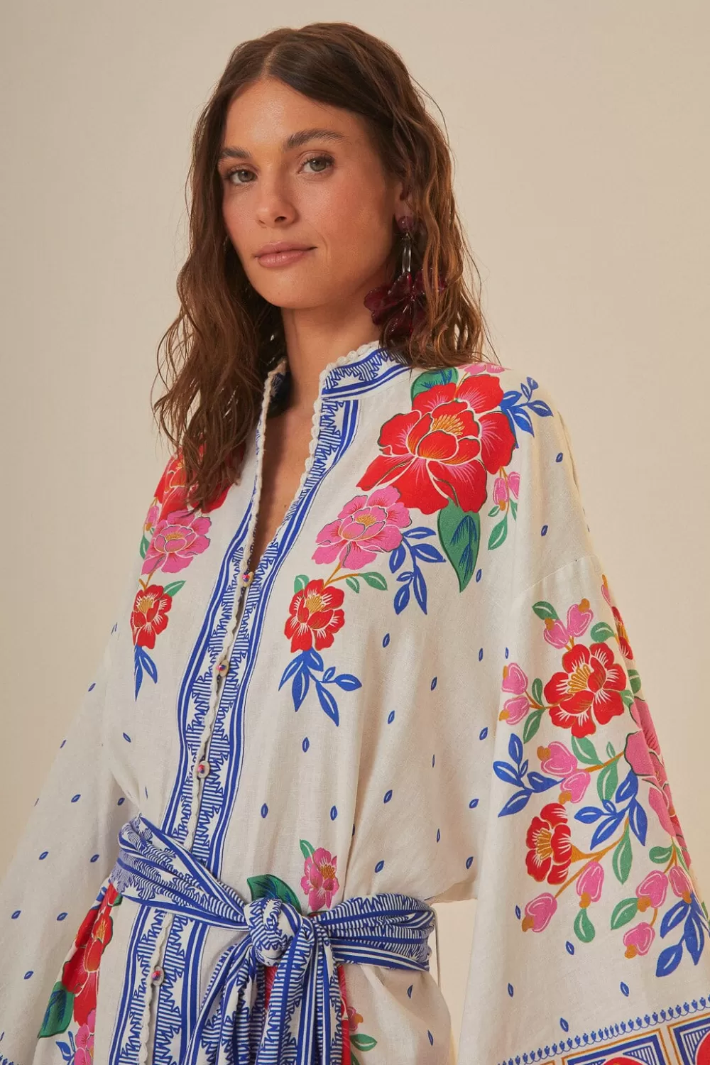 Robe midi de plage à fleurs blanc cassé^FARM Rio  Sale