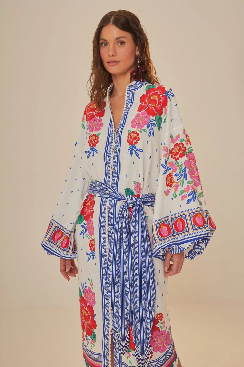 Robe midi de plage à fleurs blanc cassé^FARM Rio  Sale