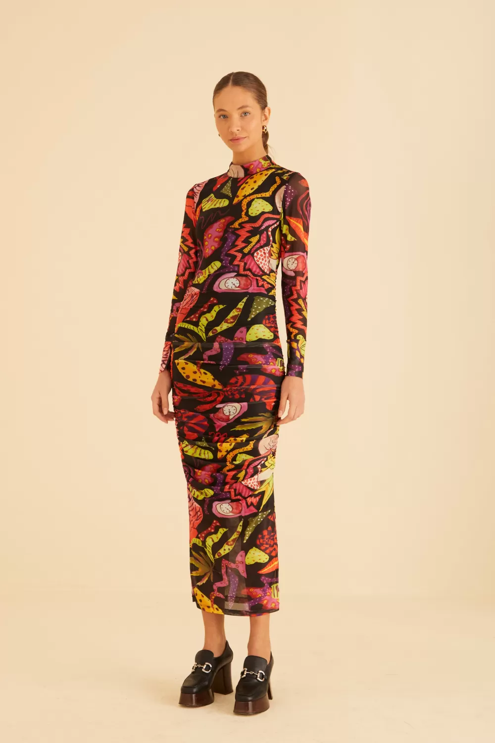 Robe midi noire en tulle jardin psychédélique^FARM Rio  Sale
