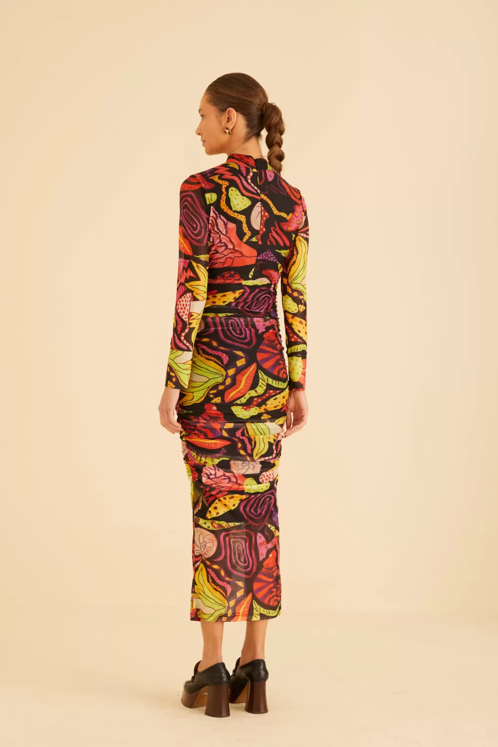 Robe midi noire en tulle jardin psychédélique^FARM Rio  Sale