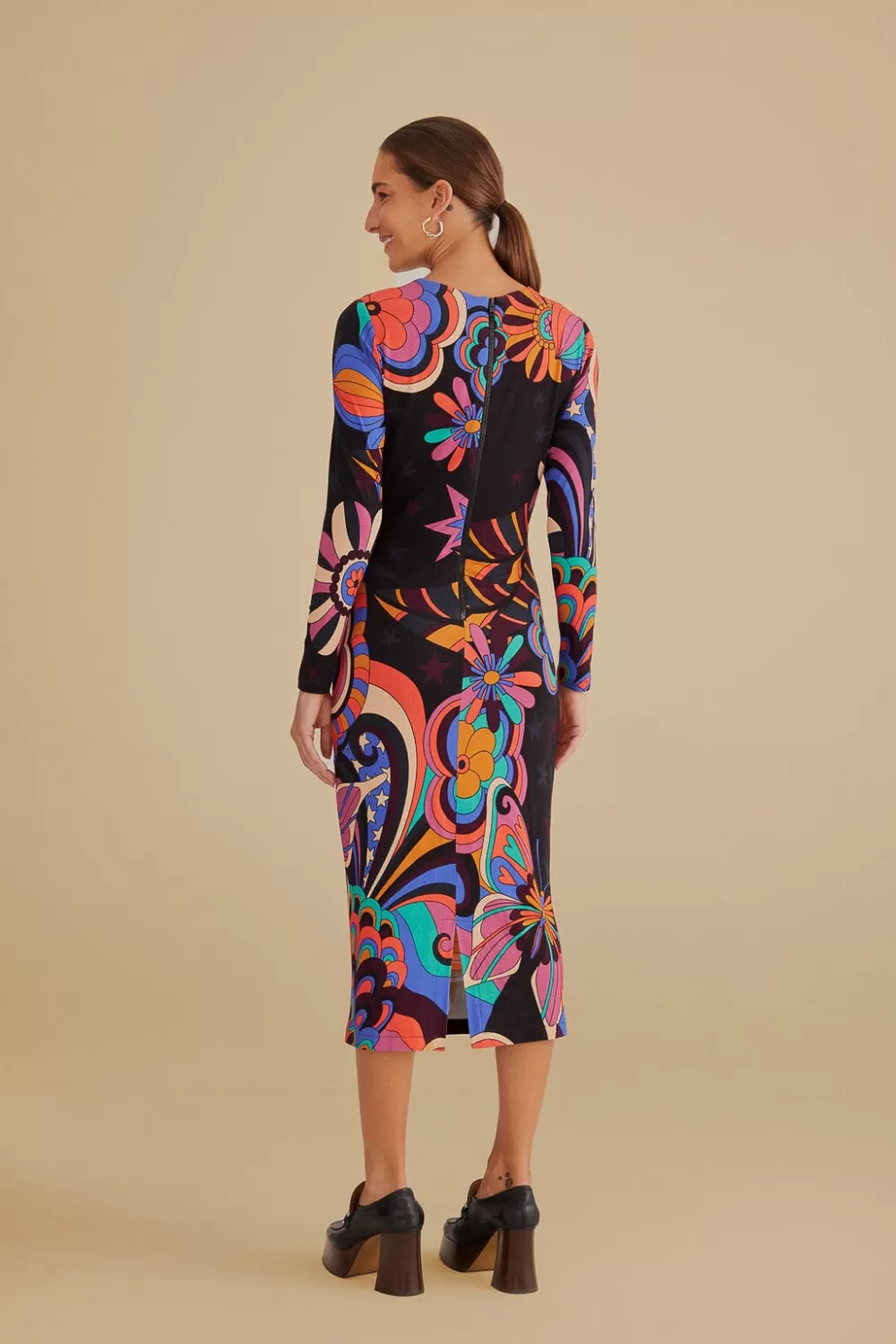 Robe midi noire en viscose Vibe Lenzing™ Ecovero™ années 70^FARM Rio  Cheap