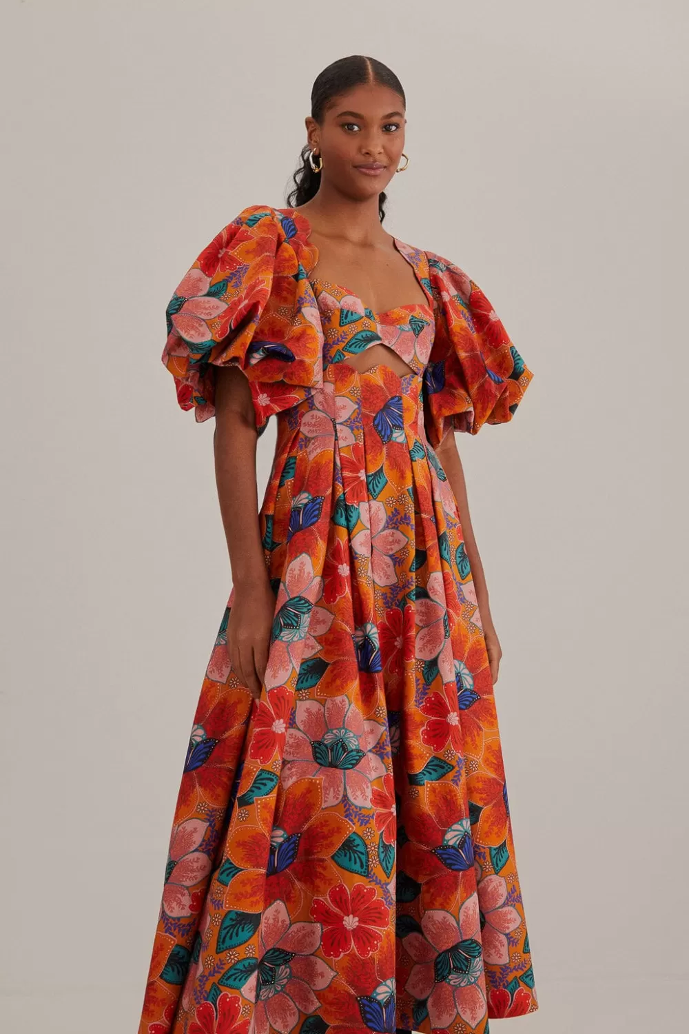 Robe midi orange à découpes florales Marias^FARM Rio  Best Sale